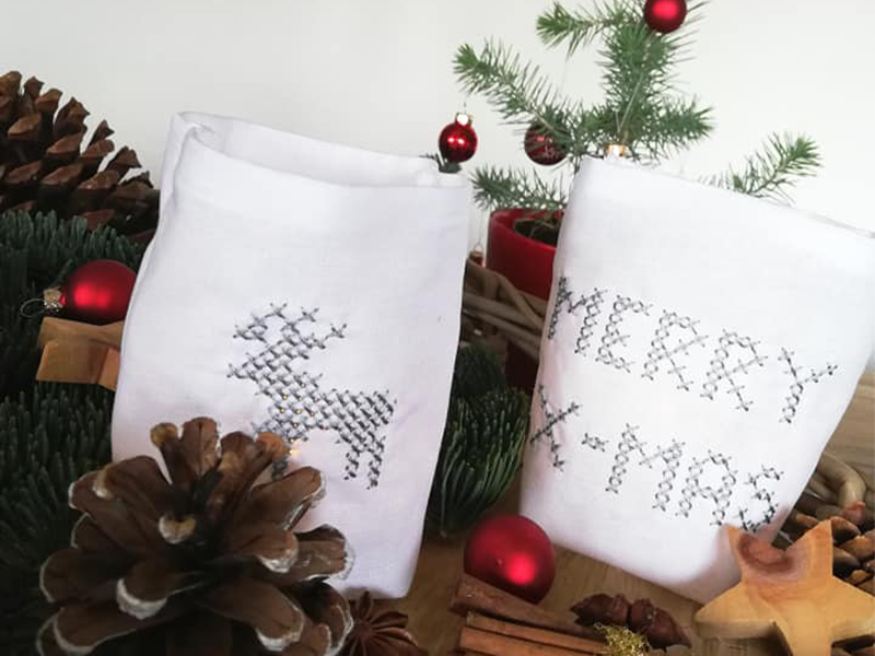 Weihnachtliche Kreuzstich Lichterbeutel - ITH-Stickdatei